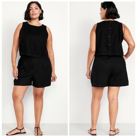 NWT Old Navy Women’s Extra High-Waisted Linen-Blend Taylor Trouser Shorts Size L - Picture 1 of 14